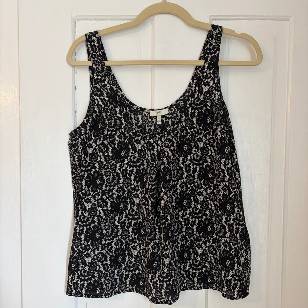 Joie Black and White Lace Pattern Tank Top